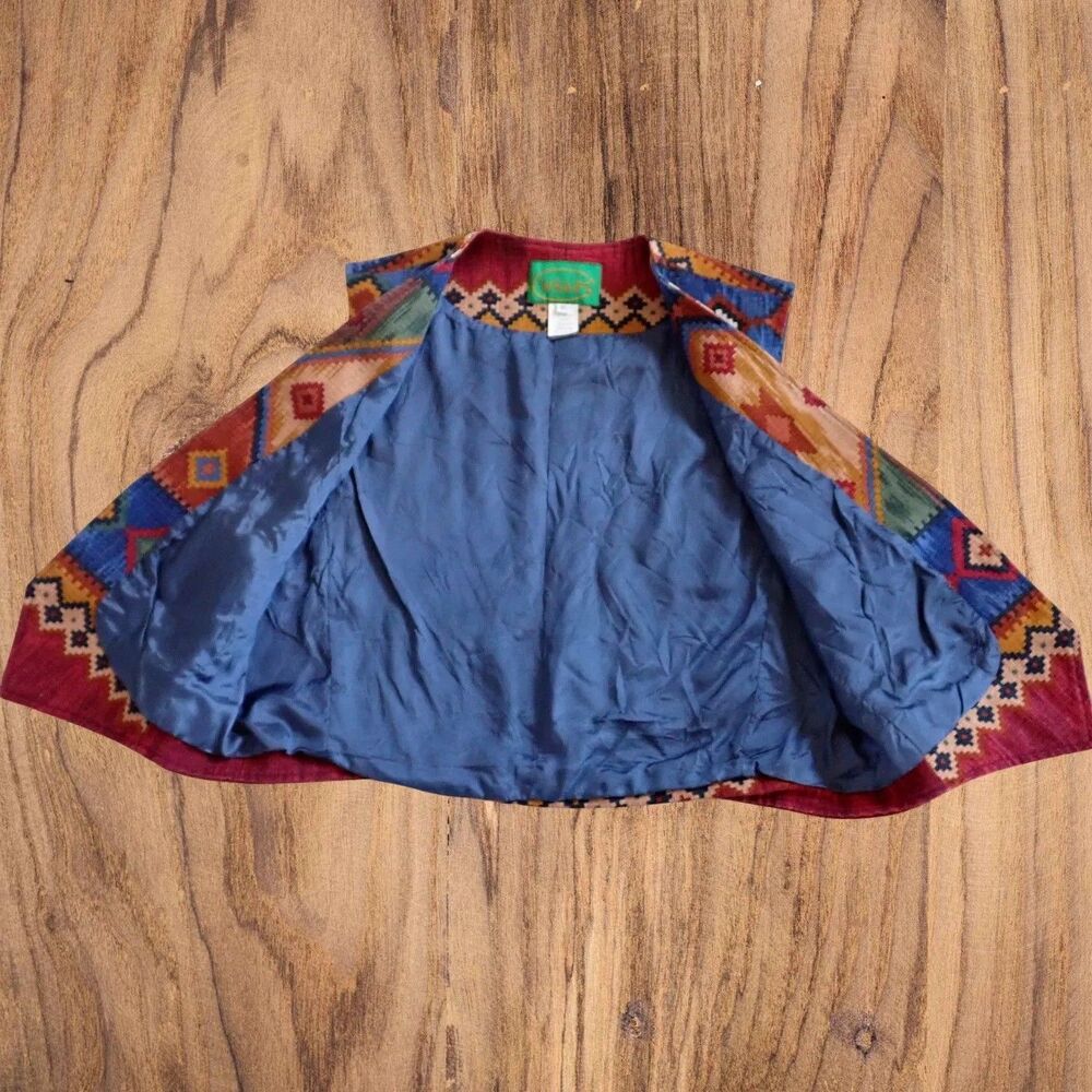 Wraps Western Wear Tapestry sz XL Southwestern Tribal Vest Silver Concha Mint! - Picture 4 of 15
